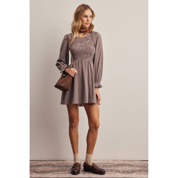 Smocked Gingham Mini Dress