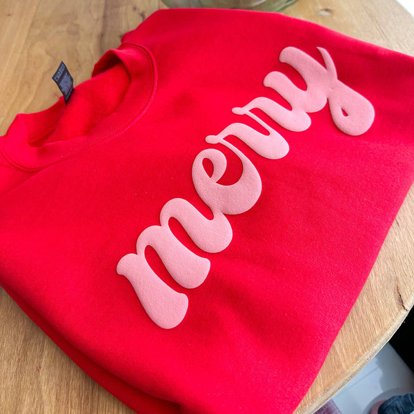 Merry Pink Puff Christmas Sweatshirt