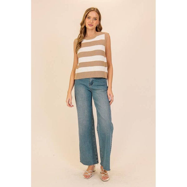 Lumiere - Striped Sleeveless Knitted Sweater