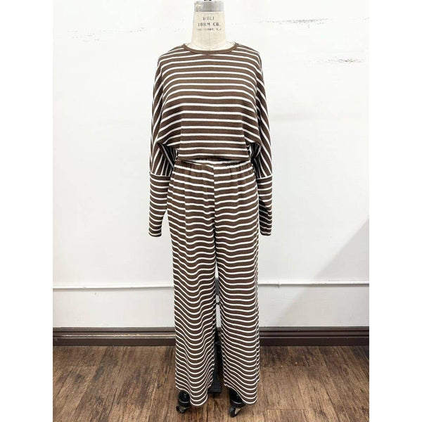 TIMING - Striped Lounge Top & Wide Leg Pant Set
