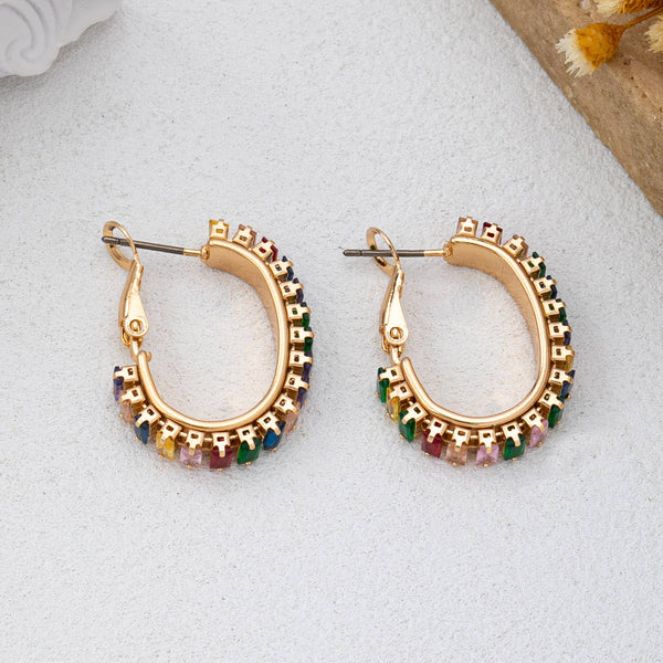 JOSSLYN by wall to wall - Multicolor Baguette Crystal Hoop Earrings | 80E62401