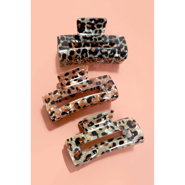 RECTANGLE LEOPARD ANIMAL DESIGN HAIR CLAW CLIPS