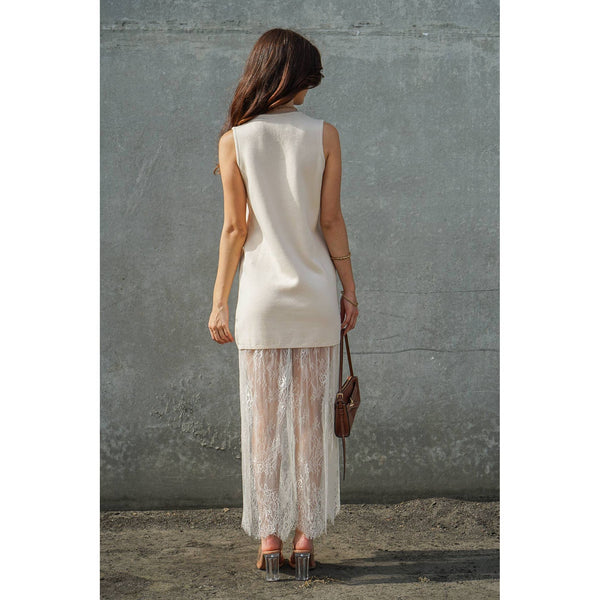Lumiere - Lace Hem Sleeveless Knit Midi Dress
