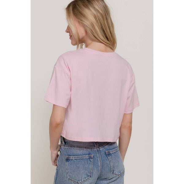 Short Sleeve Crew Neck Oversize Crop Cotton Knit Tee
