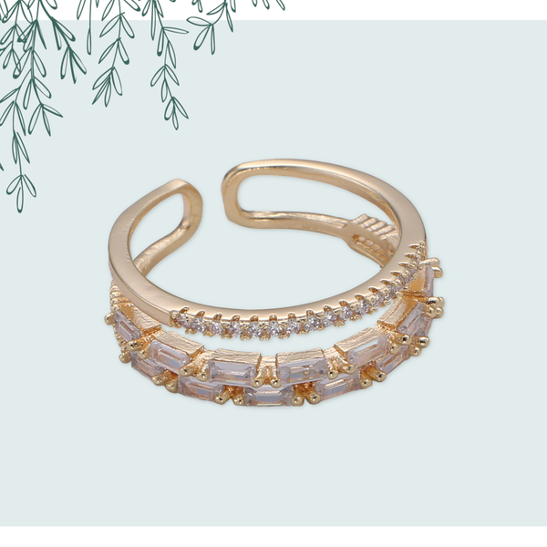 14K Gold Filled Baguette Micro Paved CZ Double Band Ring