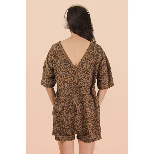 Leopard Printed Knit Comfy Romper