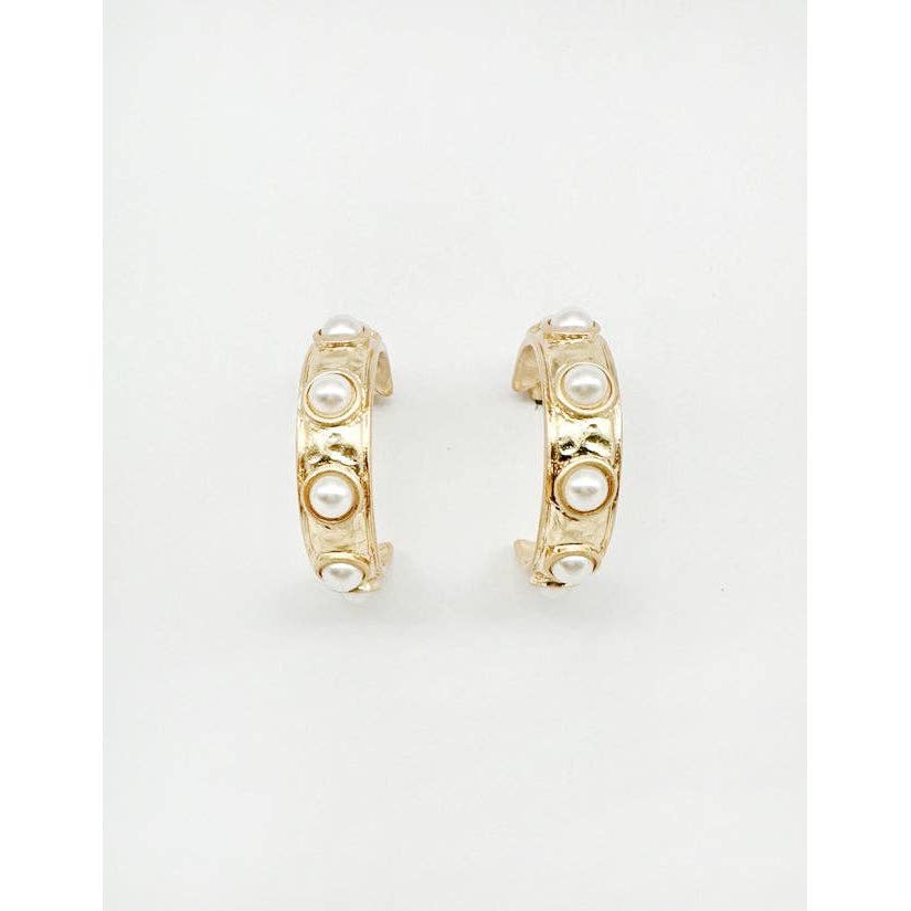 What's Hot - Gold Hoop with Pearl Studded Accents 1.5" Earring