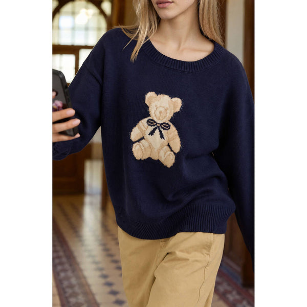 Teddy Jacquard Crew Neck Sweater