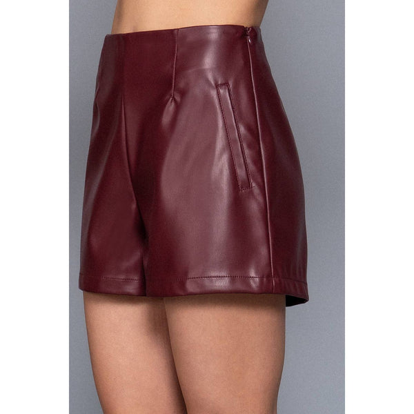 High Waist Pintuck Detail Faux Leather Shorts