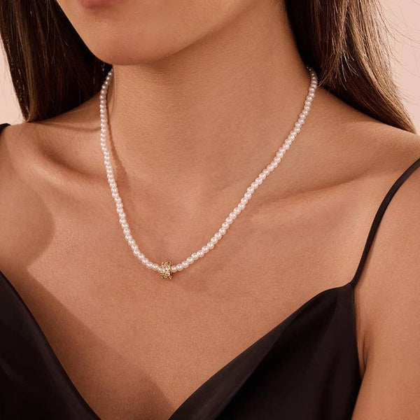 Pearl Spherical Encrusted Rhinestone Charm Necklace