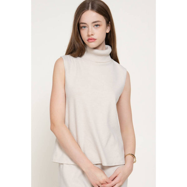 Active Sleeveless Turtle Neck Soft Knit Top