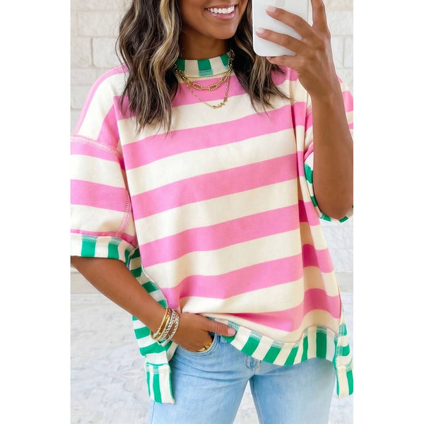 1 the Woman - Exposed Seam Contrast Patchwork Oversized Top