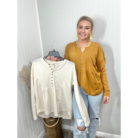 Comfy Waffle Knit Casual Henley Top