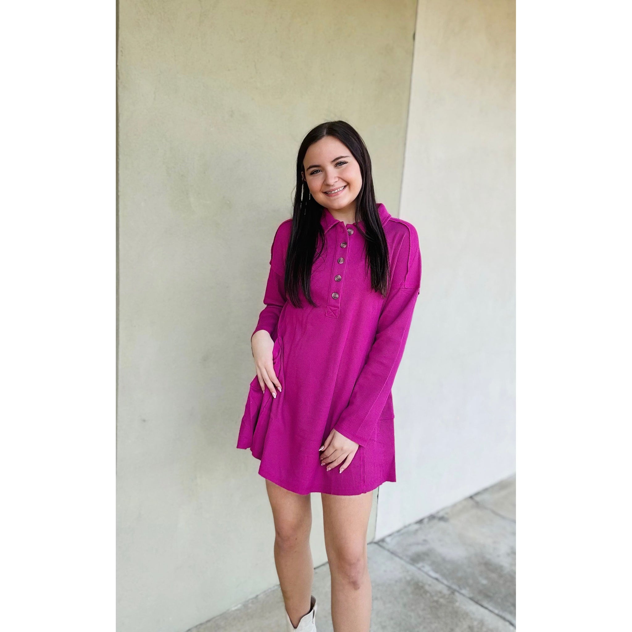 Small Casual Shirt Collared Knit Henley Mini Dress Small Casual Shirt Collared Knit Henley Mini Dress