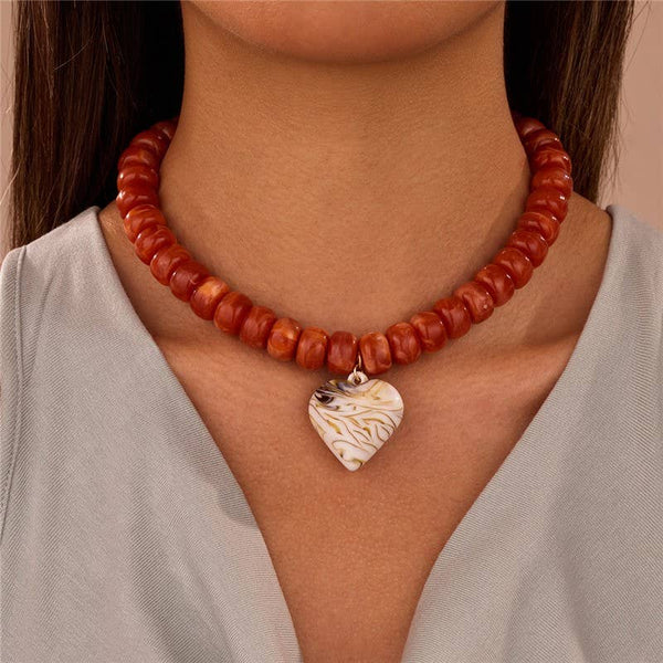 JOSSLYN by wall to wall - Heart Pendant Resin Beaded Necklaces | 40NK9701