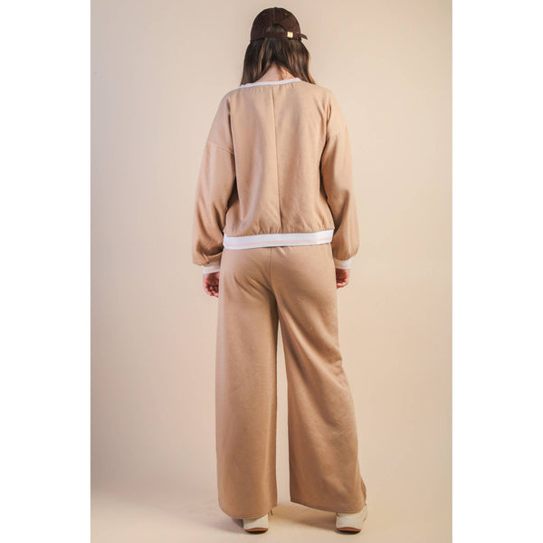 Block Band Detail Comfy Knit Top & Pants Set