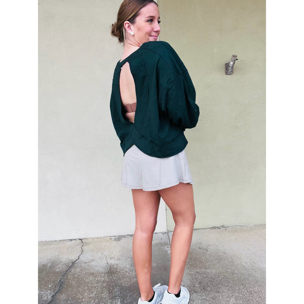 Cotton Open Back Long Sleeve Top