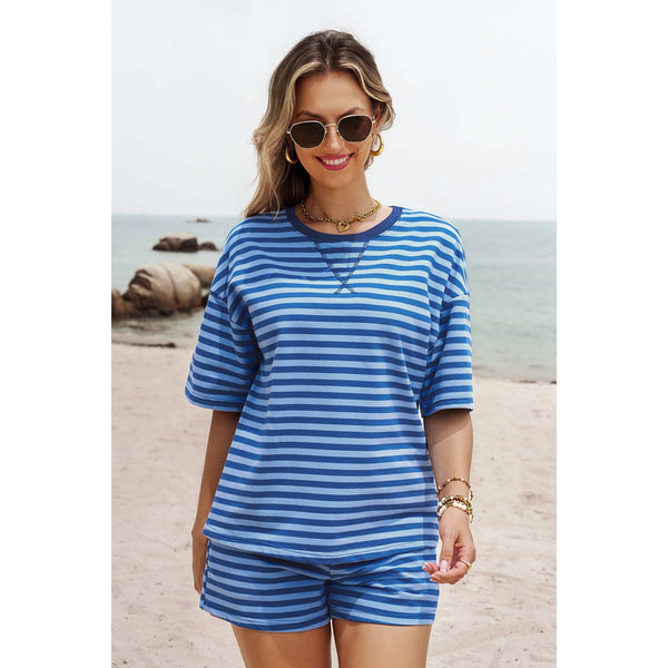 1 the Woman - Striped Cotton Pullover Short 2 PC Sets S-4X