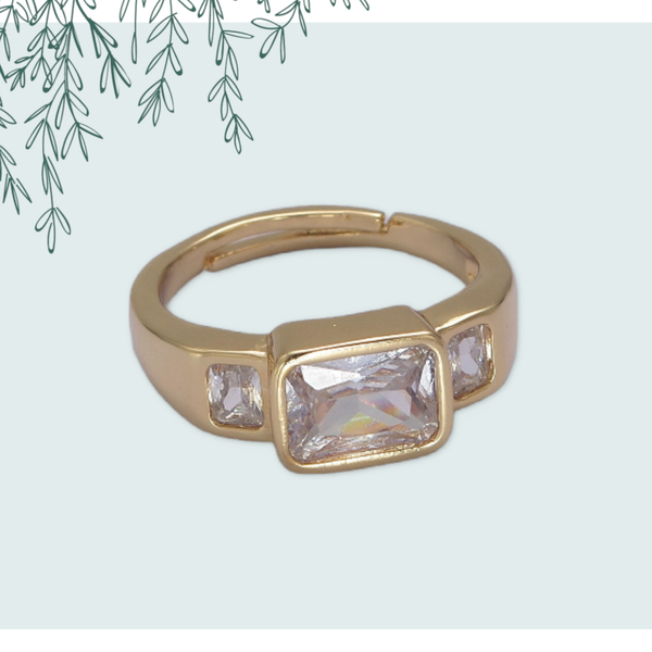 Big Square CZ Crystal Stone Gold Minimalist Stackable Ring