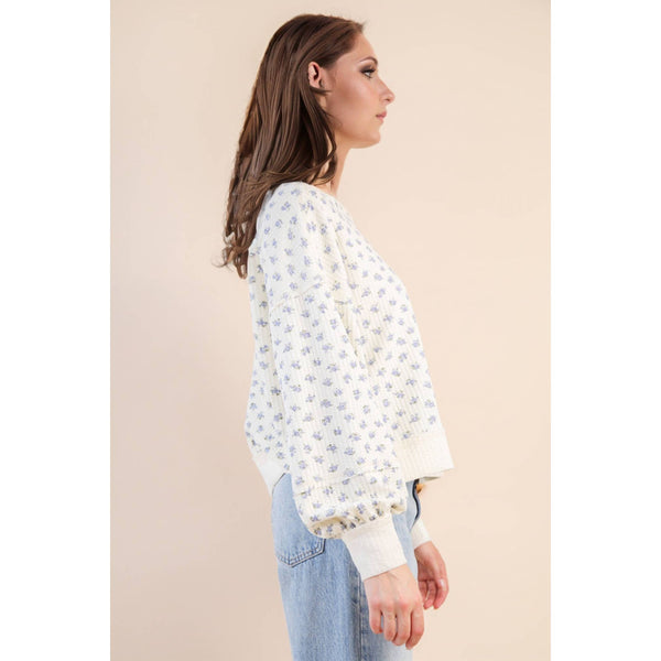 Oversized Floral Printed Casual Knit Top