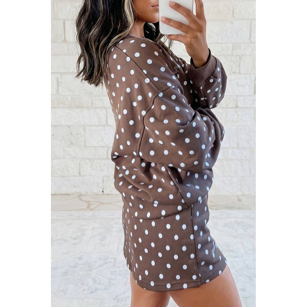 1 the Woman - Bow Embroidery Polka Dot Sweatshirt & Skirt Set