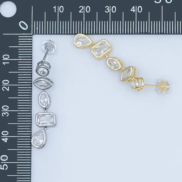 24K Gold Filled Geometric CZ Bezel Drop Stud Earrings in Gold & Silver