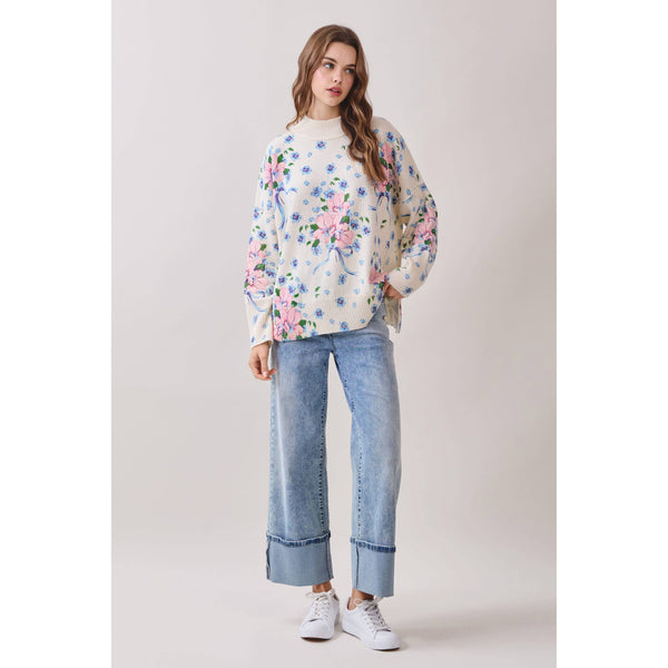 All Over Floral Print Knit Pullover Sweater