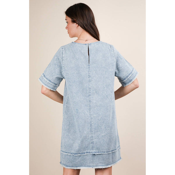 Washed Denim Shift Mini Dress by VERY J