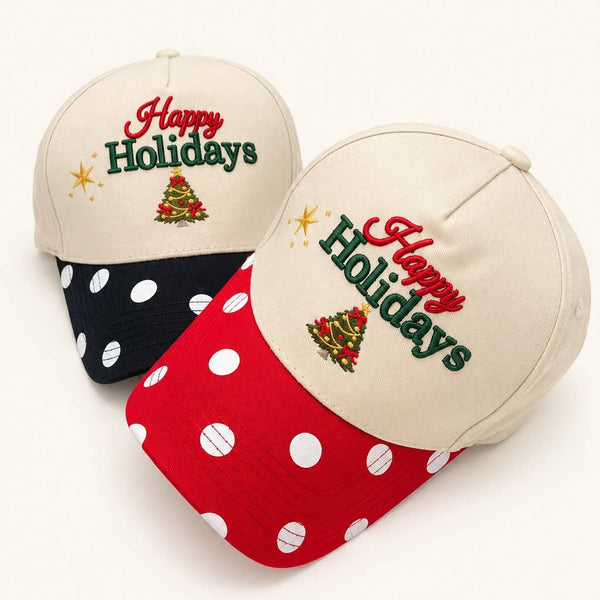JOSSLYN by wall to wall - Happy Holidays Embroidered Polka Dot Baseball Cap | 40HW762