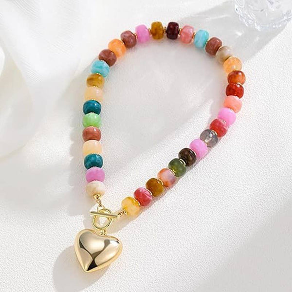 JOSSLYN by wall to wall - MULTI BEADED HEART CHARM TOGGLE NECKLACE | 40NK9700