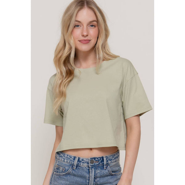 Short Sleeve Crew Neck Oversize Crop Cotton Knit Tee