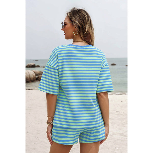 1 the Woman - Striped Cotton Pullover Short 2 PC Sets S-4X