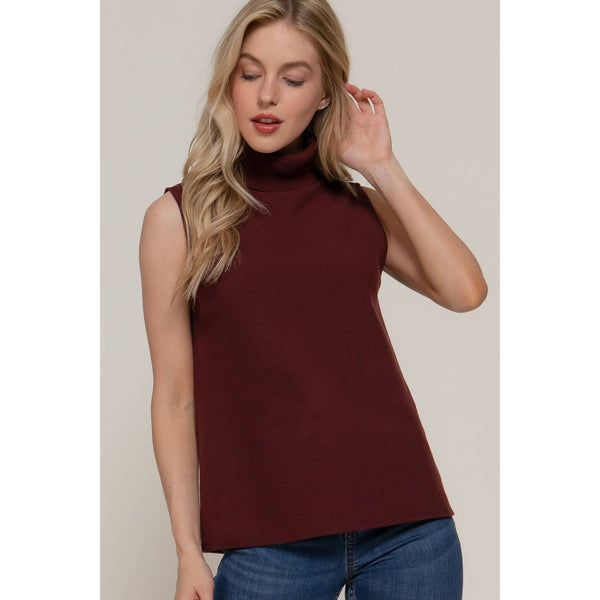 Active Sleeveless Turtle Neck Soft Knit Top