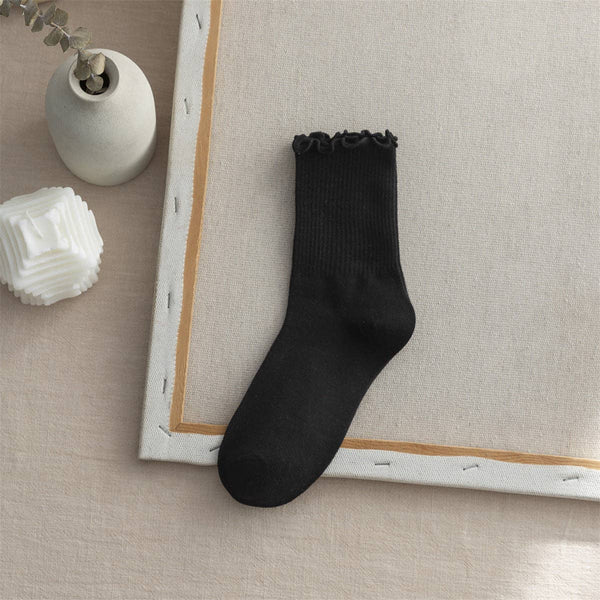 Flounce Solid Color Simple Sweet Socks