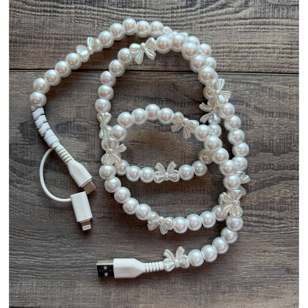 Bows Beaded Phone Charger with Lightning & USB-C Cable