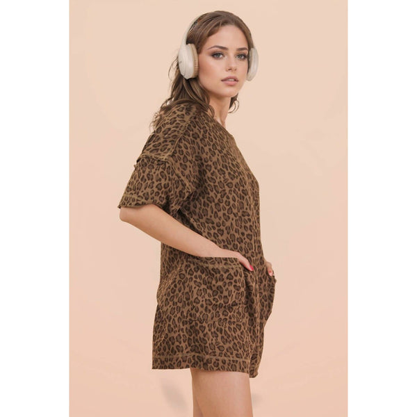 Leopard Printed Knit Comfy Romper