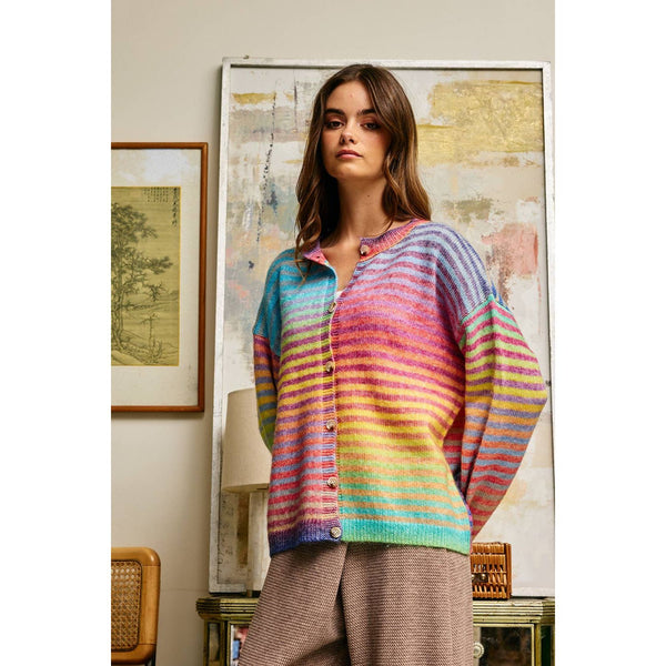 Rainbow Multi Striped Button-Down Cardigan