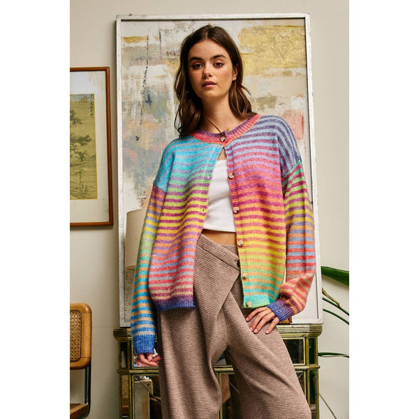 Rainbow Multi Striped Button-Down Cardigan