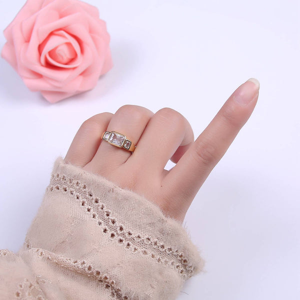 Big Square CZ Crystal Stone Gold Minimalist Stackable Ring