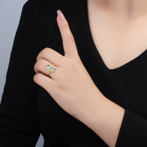 24K Gold Filled Clear CZ Hammered Baguette Band Ring