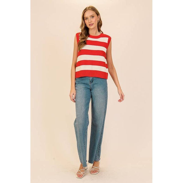 Lumiere - Striped Sleeveless Knitted Sweater