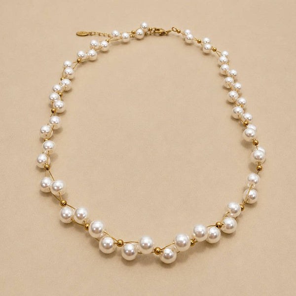 JOSSLYN by wall to wall - Faux Baroque Pearl & Gold Wire Station Necklace | 40NK9791