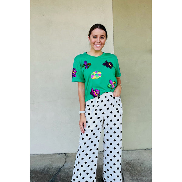 Polka Dot Print Patched Pocket Loose Pants