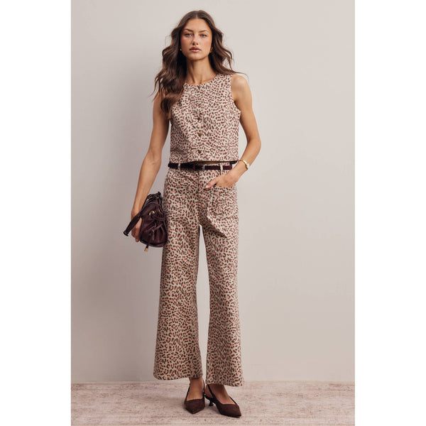 Stretch Leopard Print Denim Pants and Vest Set