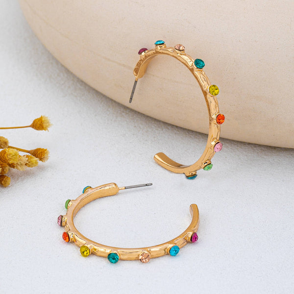 JOSSLYN by wall to wall - Multi Color Gemstone Hoop Earrings | 80E62415