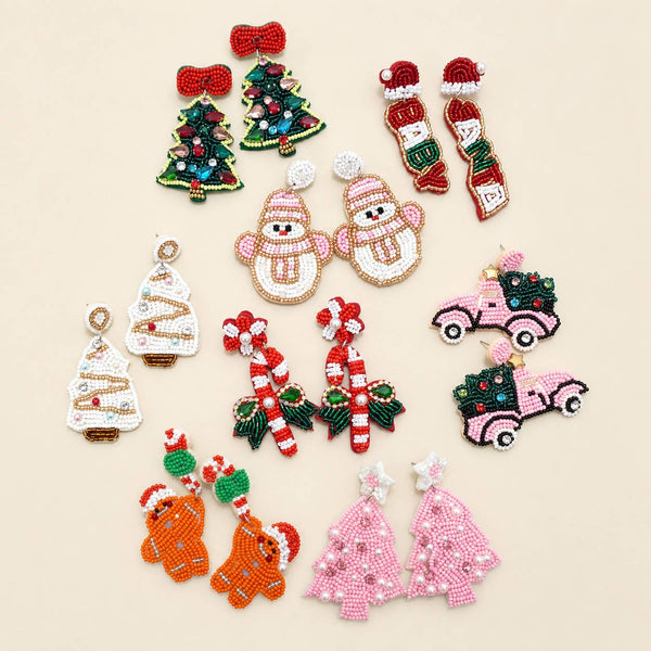 JOSSLYN by wall to wall - CHRISTMAS SEED BEADED STATEMENT DROP EARRINGS | 40E434