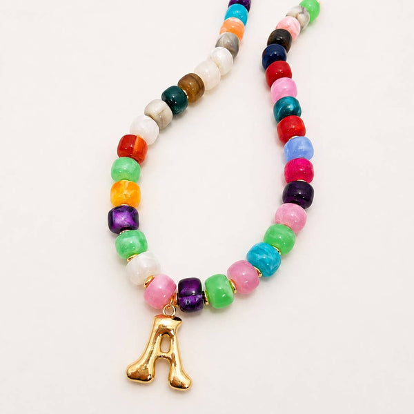 JOSSLYN by wall to wall - Multi Chunky Beaded Initial Charm Necklace Set | 40NK9655