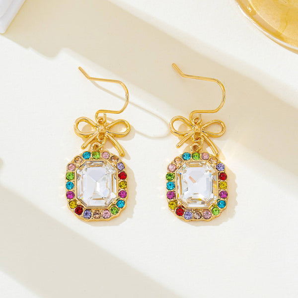 JOSSLYN by wall to wall - Bow & Emerald-Cut Rainbow Crystal Drop Earrings | 80E62407