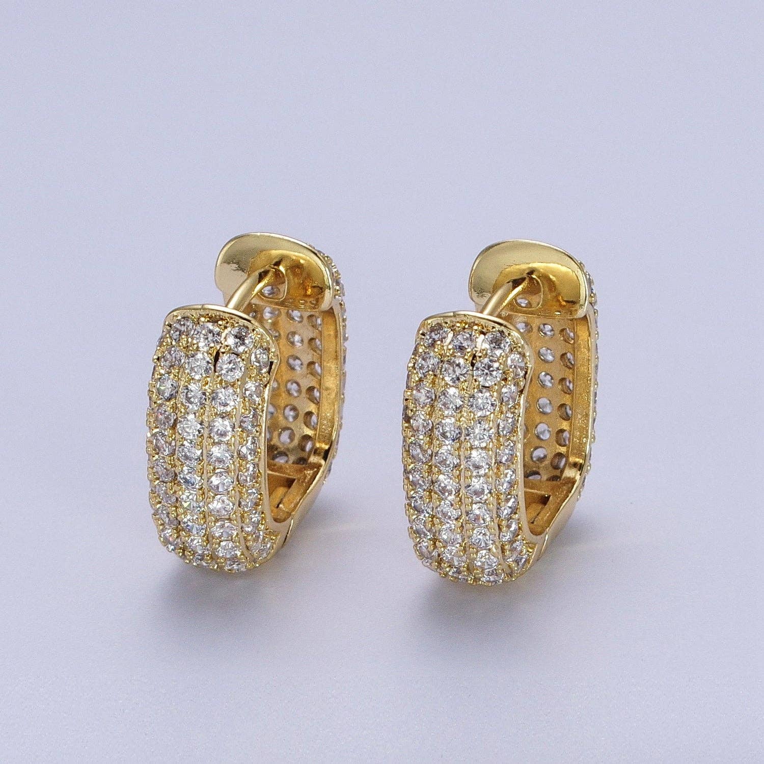 14K Gold Filled Double Sided Micro Paved CZ Wide Square Huggie Earrings | V018