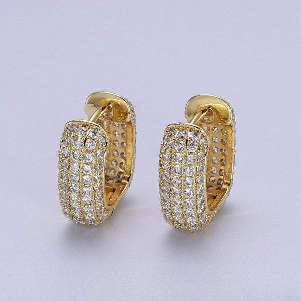 14K Gold Filled Double Sided Micro Paved CZ Wide Square Huggie Earrings | V018